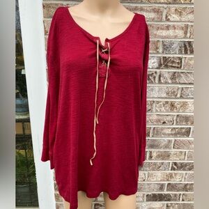 Chaps Denim Dark Red/Red Long Sleeve Tee/Blouse
